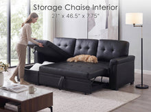Lucca 84" Black Vegan Leather Reversible Sleeper Sectional Sofa