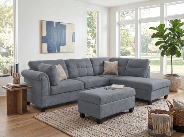 Diego 100"W Gray Fabric Sectional Sofa