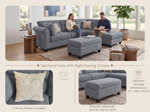 Diego 100"W Gray Fabric Sectional Sofa
