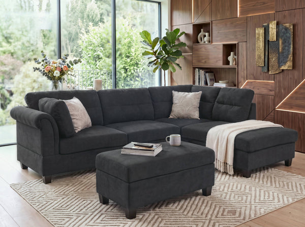 Diego 100"W Black Fabric Sectional Sofa