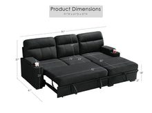 Kaden 91" Black Performance Fabric Sleeper Sectional Sofa Chaise
