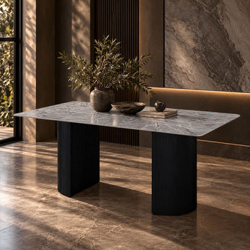 Leander - Dining Table With Ceramic Top - Gray & Black