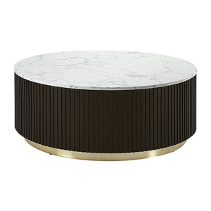 Clayten - Coffee Table - White Natural Marble Top & Espreeso Finish