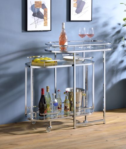 Piffo Serving Cart Set Clear Glass & Chrome