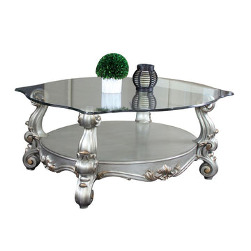 Versailles - 22" Coffee Table - Clear Glass & Antique Platinum