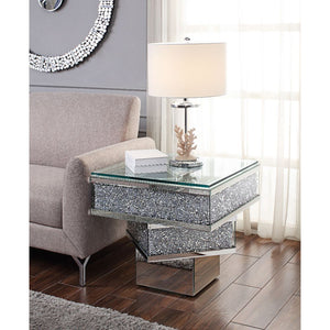 Noralie - 24" X 24" End Table - Mirrored & Faux Diamonds