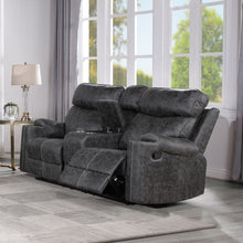 Hirah - Motion Loveseat With Console & USB Port - Dark Gray Polish Microfiber