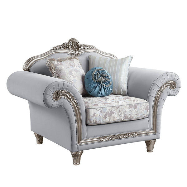 Pelumi Chair With 3 Pillows Light Gray Linen & Platinum