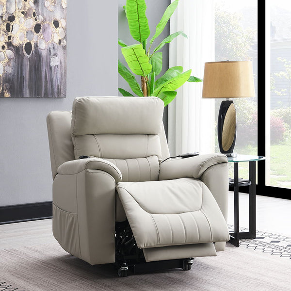 Marsha Power Recliner With Lift & Massage Light Gray Leather