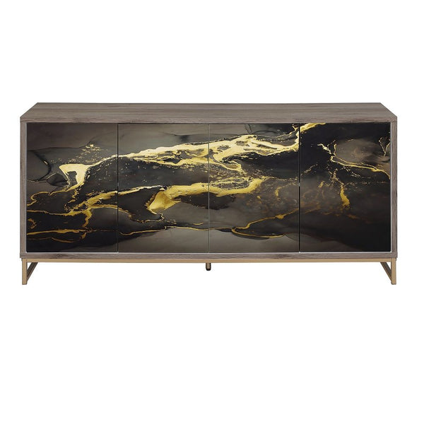 Payo Console Cabinet Black Marble Print Oak & Champagne