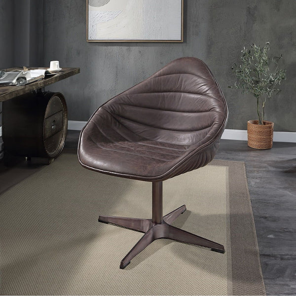 Pipino Accent Chair With Swivel Antique Ebony Top Grain Leather