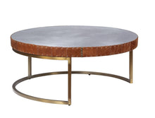 Tamas - 16" Coffee Table - Aluminum & Cocoa Top Grain Leather