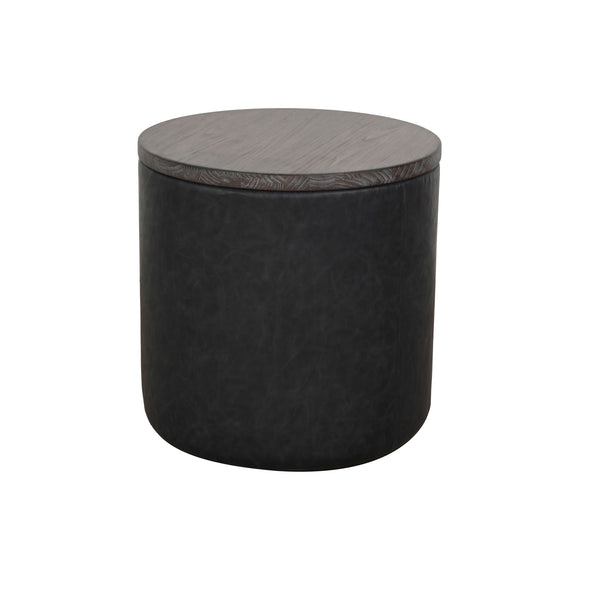 Malibu Round Storage Ottoman With Wood Lid Weathered Rum