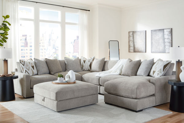 Aslan Court 2 Pc. 6-Piece Sectional With Raf Corner Chaise, Ottoman Pebble