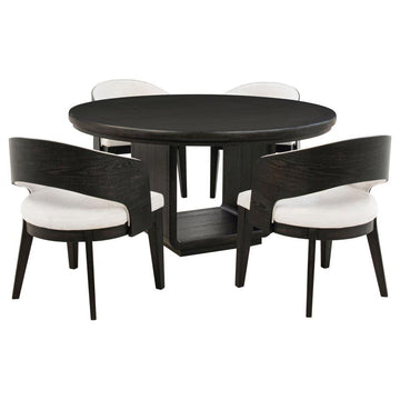 Leandro - 5 Piece Round Dining Table Set - Burnished Black