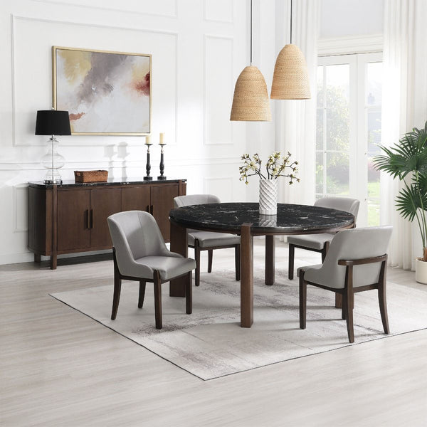 Estella Server With Marble Top Black Natural Marble Top & Walnut