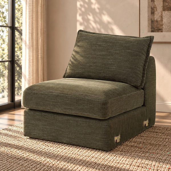 Leighton Modular Armless Chair With 1 Pillow Green Chenille