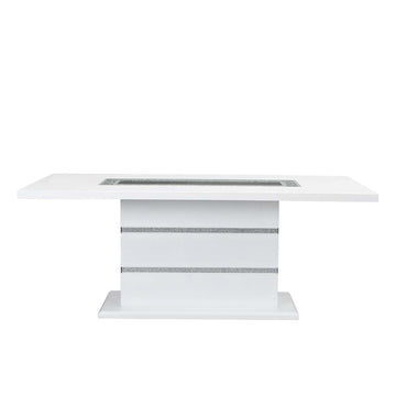 Elizaveta - Dining Table With Pedestal Base - Faux Crystal Diamonds & White High Gloss