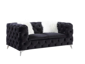 Phifina - Loveseat With 2 Pillows - Black Velvet