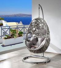 Sigar - Patio Swing Chair - Light Gray Fabric & Wicker