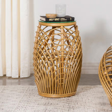 Dahlia - Round Glass Top Woven Rattan End Table - Natural