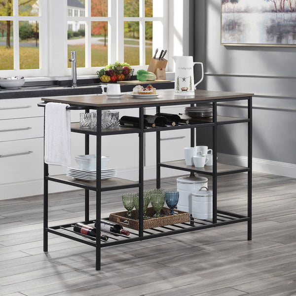 Lona Kitchen Island Rustic Oak & Black