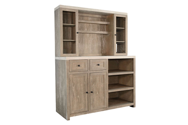 Rustic Wood Bar Cabinet With Hutch Light Gray / Wheat