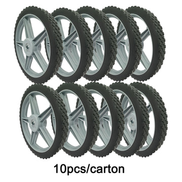 Universal 12" Spoked Plastic Wheel And Tire For Lawn Mowers & Trolley Carts, 10 Pack - Black