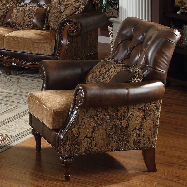 Dreena Chair With Pillow Two Tone Brown Synthetic Leather & Chenille Cherry