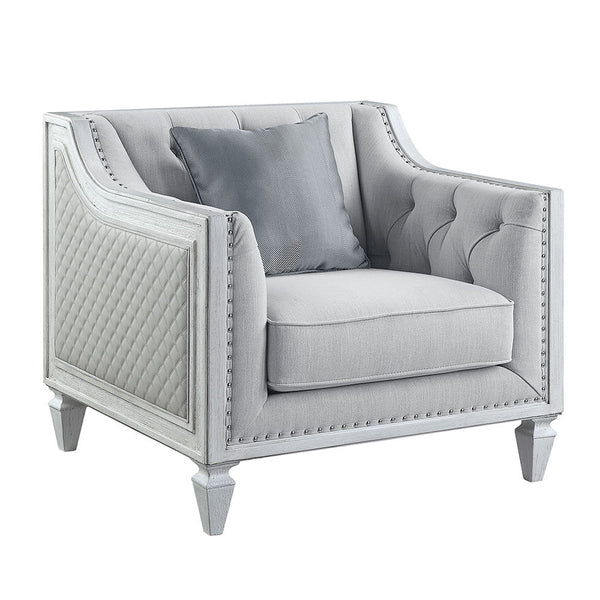 Katia Chair With Pillow Light Gray Linen & Weathered White