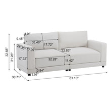 Modern Square Arm Sofa With Soft Fabric Upholstery, Deep Cushions