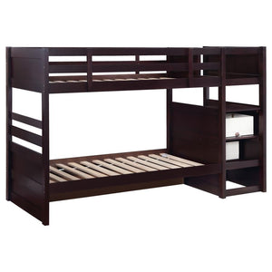 Elliott - Wood Twin Over Twin Stairway Bunk Bed - Cappuccino