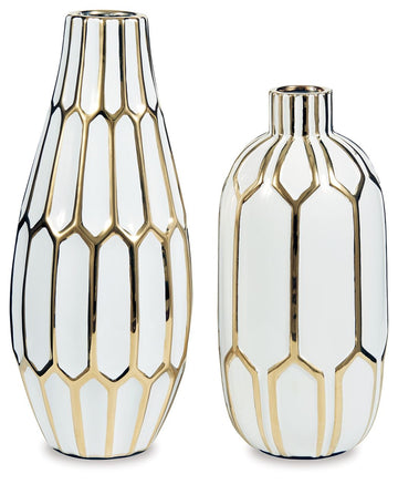 Mohsen - Vase Set (Set of 2) - Gold Finish / White