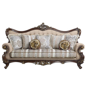 Ragnar - Sofa With 7 Pillows - Light Brown Linen & Cherry