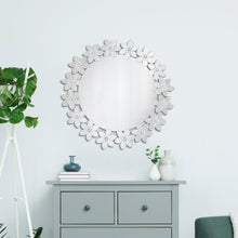 Cordelia - Round Floral Frame Wall Mirror - Silver