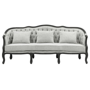 Samael - Sofa With 3 Pillows - Gray Linen & Dark Brown