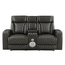 Taddeo - Power Motion Loveseat With Console, Speaker, USB, Wireless Charger & LED - Dark Gray