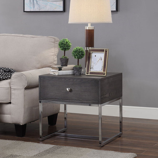 Iban End Table Gray Oak & Chrome