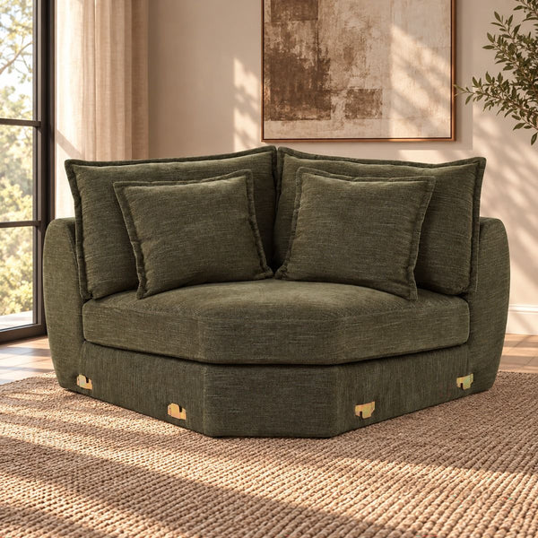 Leighton Modular Wedge With 4 Pillows Green Chenille