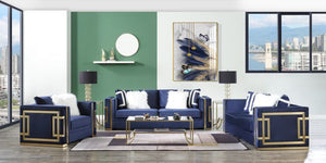 Virrux - Loveseat - Blue Velvet & Gold Finish