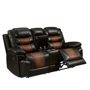 Nikko - Console Loveseat With Dual Recliners - Two Tone Brown