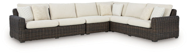 Kimora 4-Piece Outdoor Sectional Beige / Dark Brown