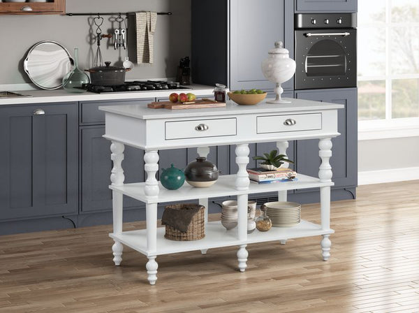 Rorratt Kitchen Island Marble Top & White
