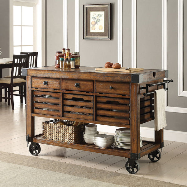 Kaif Kitchen Cart Distressed Chestnut