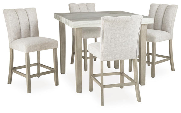 Larawyn Counter Height Dining Table with 4 Barstools, Bisque at Savon Furniture Gallery, Visalia CA
