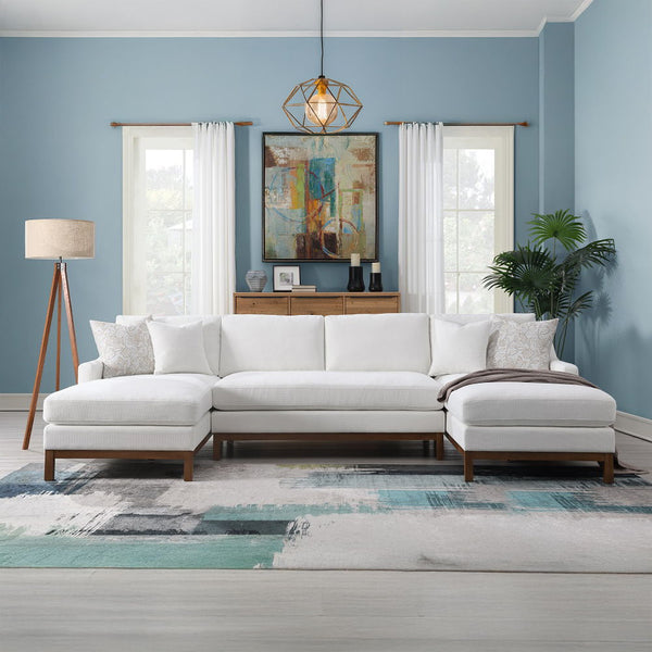 Valiant Sectional Sofa With 4 Pillows Ivory Chenille