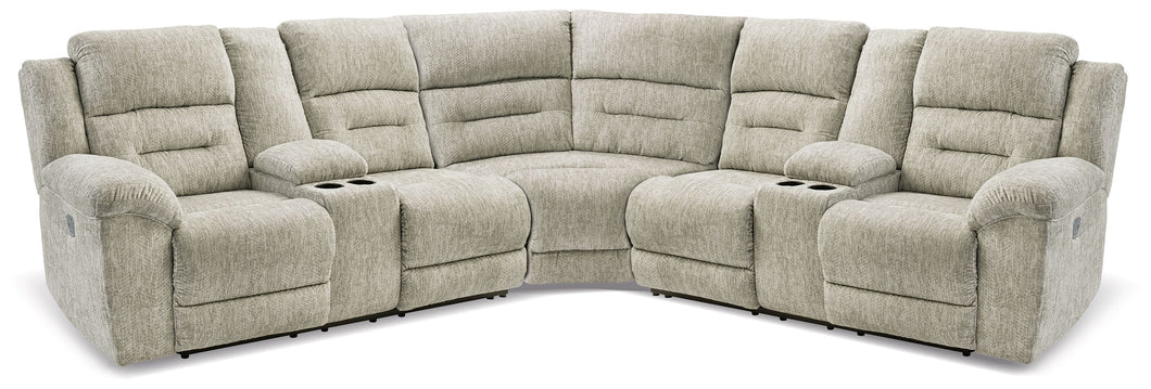 Family Den - Pewter - 3-Piece Power Reclining Sectional With 2 Loveseats With Console