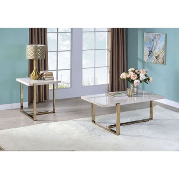 Feit - End Table - Faux Marble Top & Champagne