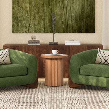 Kenzie - Fluted Pillar Round Accent Side Table - Light Natural Brown