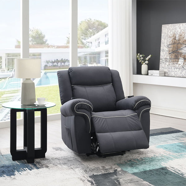 Domana Power Recliner With Lift & Heating & Massage Dark Blue Fabric